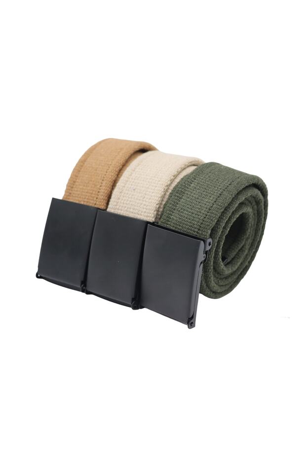 Unisex Tactical Men's Women's Youth 3-Piece Black Buckle Tan Beige Green Sports Canvas Cloth Belt