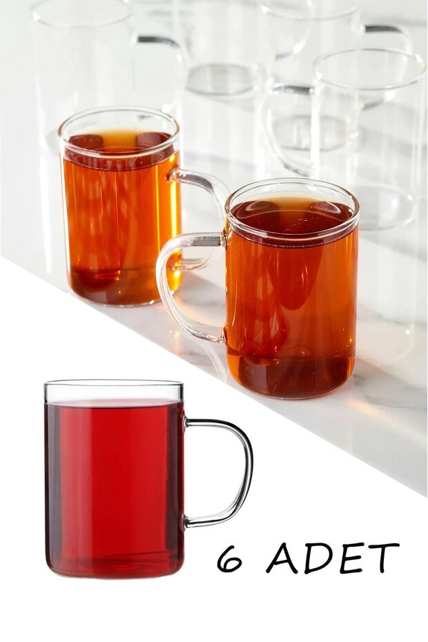 6 Adet Borosilikat Isıya Dayanıklı Termisil Cam Kupa, Çay Kahve Bardağı 200ml - 1