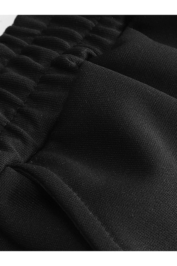 Erkek Siyah Dikey Baskılı Oversize Şort Tişört Takım - 4