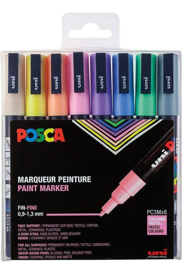 Posca Marker Kalem Pc-3m (0.9-1.3mm) 8'li Pastel Renkler Seti - 1