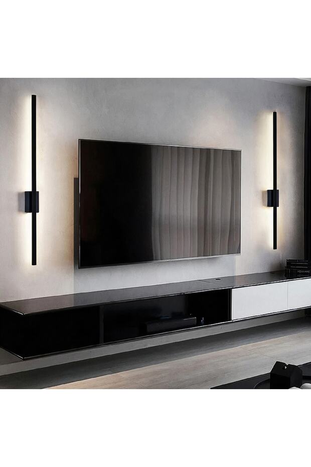 70 cm Black Sword Led Wall Sconce - 3000K Yellow Light, Rectangular Rosace - 2