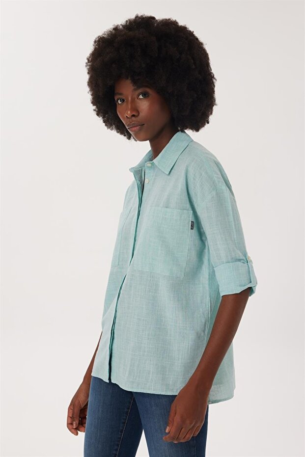 Mındy Kadın Dokuma Gömlek Mınt - 4