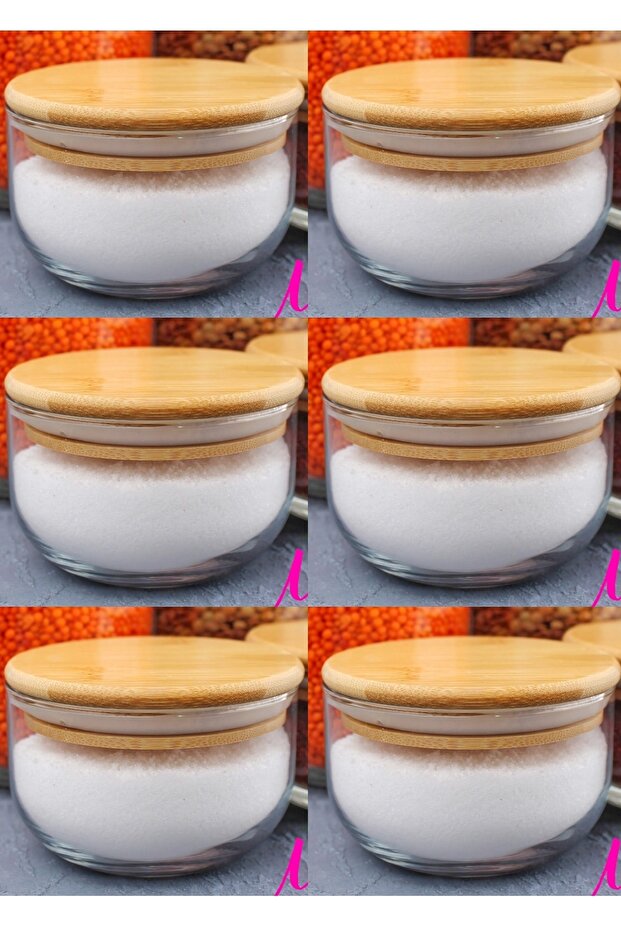 6-Piece Glass Food Jar with Bamboo Lid 380 Ml