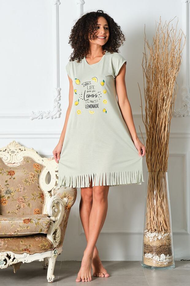 Lemon Patterned Tasseled Viscose Combed Casual Dress