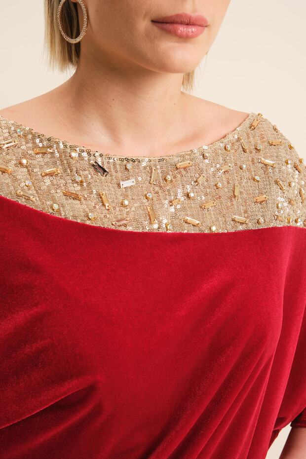 Işlemeli Kadife Abiye Elbise - 2