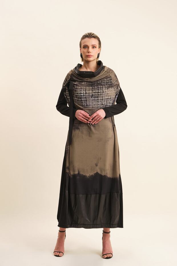 Desenli Avangart Elbise - 1