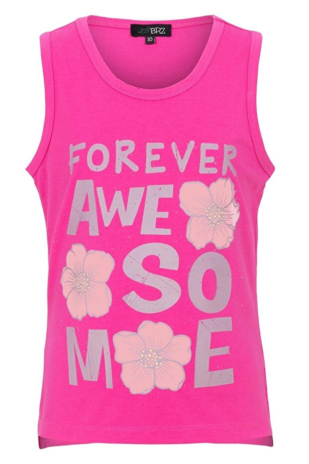 Printed Slit Girl's Zero Sleeve T-shirt