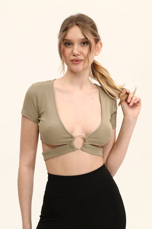 Women's Shamua Colored Front Loop and Striped Crop Top