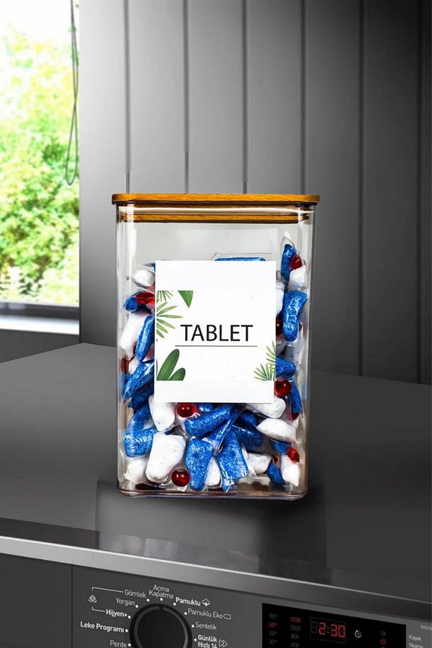 Banyo Saklama Kabı Dikdörtgen 2,9lt 1'li Set Tablet/deterjan Kabı Kutusu Ahşap Ağaç Vakum Kapaklı - 2
