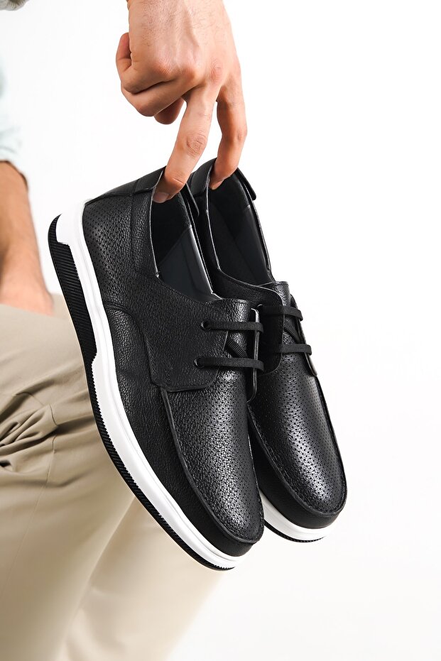 Genuine Leather Men's Black Leather Casual Shoes Mrd7-0815