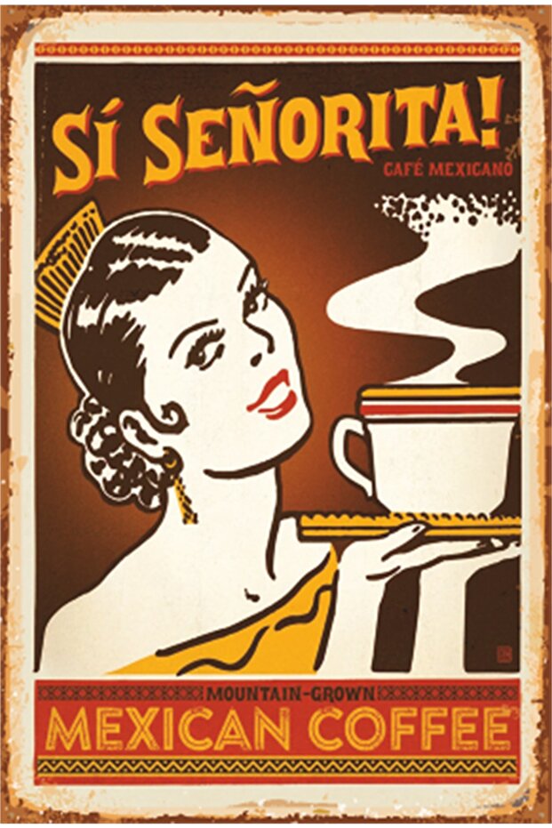 Mexican Coffee Kitchen Decoration Retro Wooden Poster