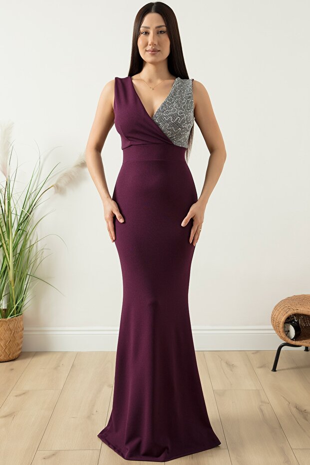 Rochie de seară lungă cu gât dublu 13213 - 3