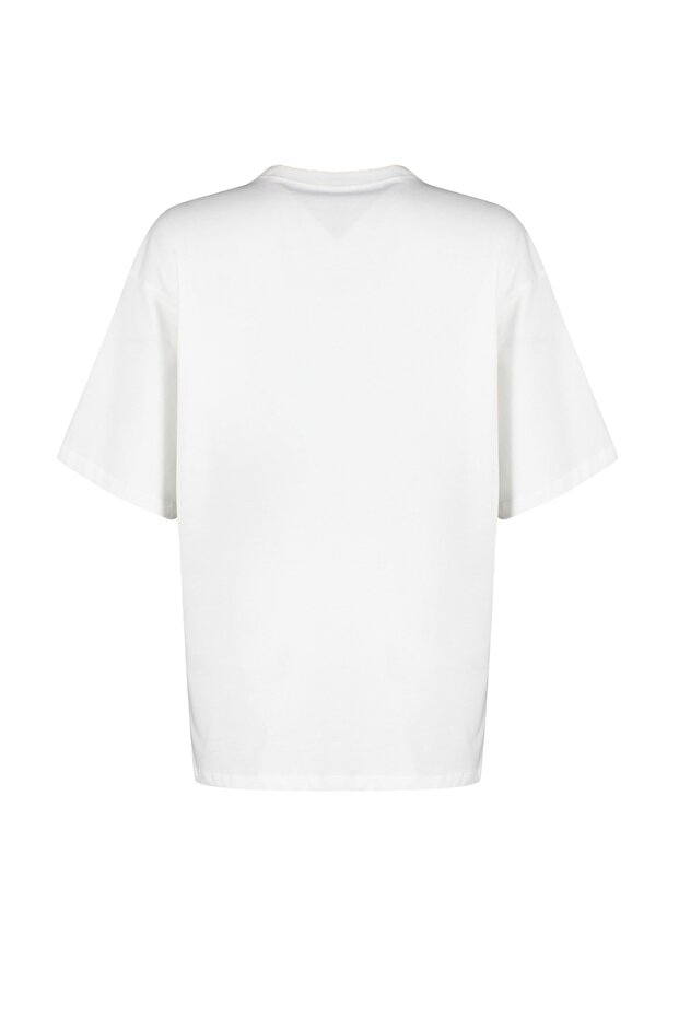 Ecru 100 % dicke Baumwolle, Oversize/Schnitt in weiter Passform, gestricktes T-Shirt mit Rundhalsausschnitt TWOSS23TS00040 - 8