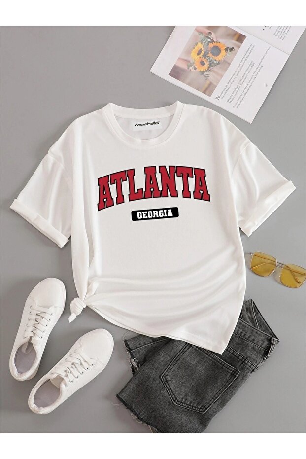Plus Size Atalanta Georgia Red Printed Oversize Unisex Cotton T-shirt