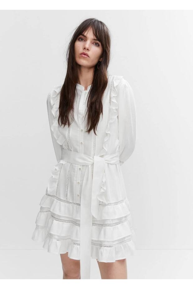 Fırfır Dantelli Elbise - 1