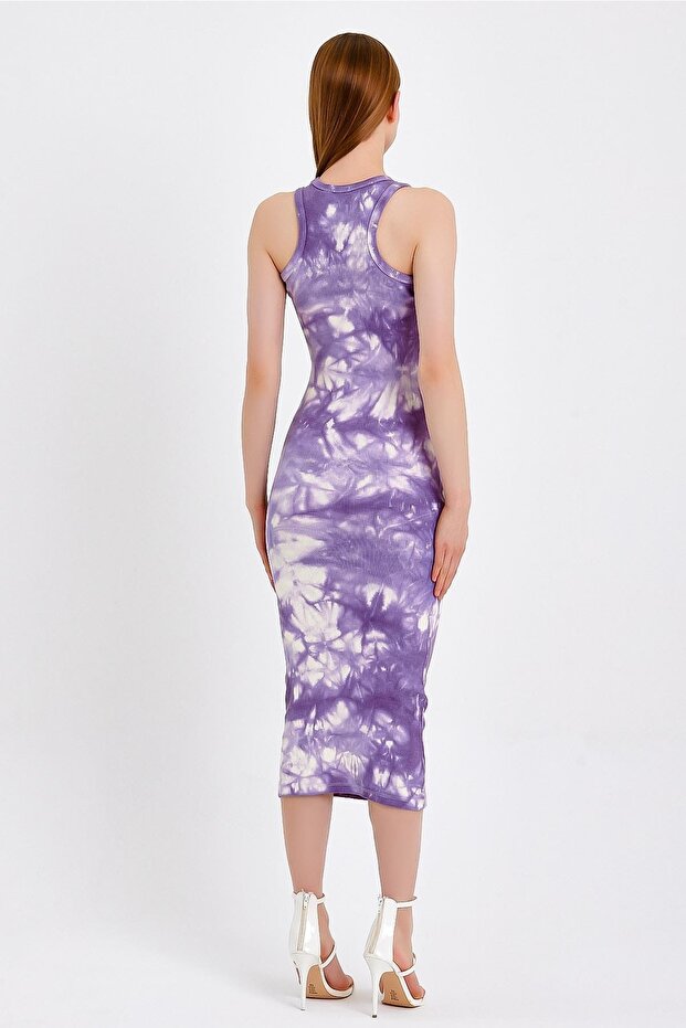 Batik Yıkamalı Mor Örme Elbise - 6