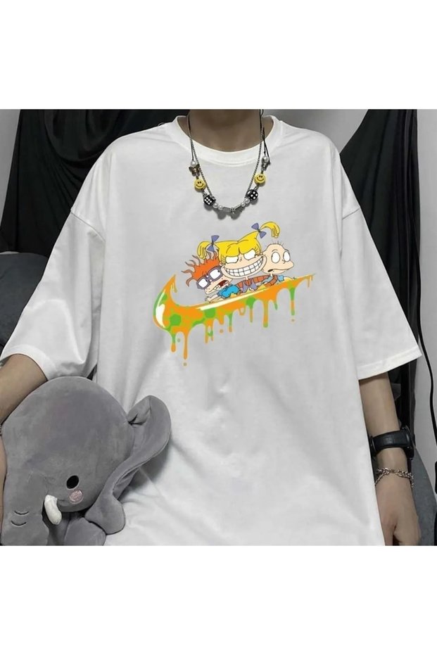 Rugrats White Color Printed Unisex Oversize Printed T-shirt