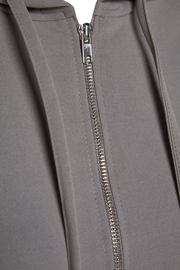 Oversize'owy szary kardigan z kapturem i spodnie dresowe - zapinane na suwak TCTSS21EM0091 - 7