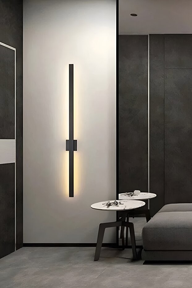 70 cm Black Sword Led Wall Sconce - 3000K Yellow Light, Rectangular Rosace - 6
