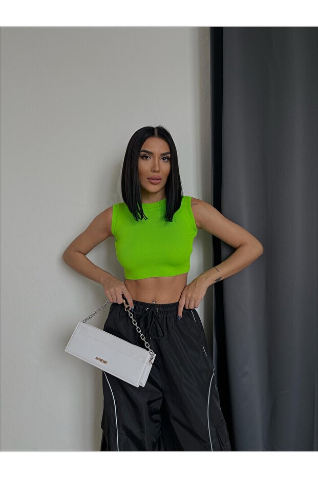 Bisiklet Yaka Triko Crop - 1