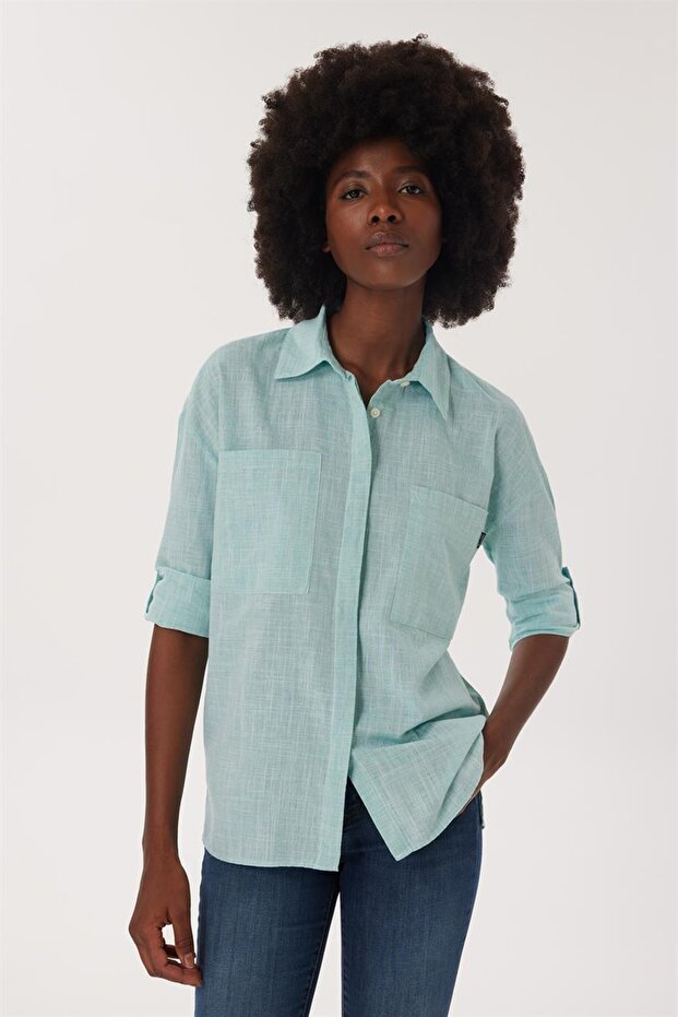 Mındy Kadın Dokuma Gömlek Mınt - 1