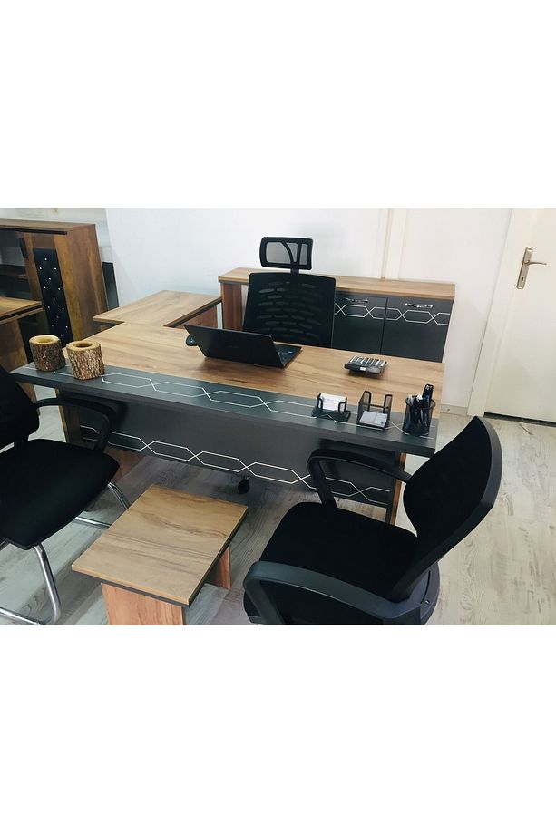 Ofis Mobilyasi Takimi Fileli Koltuklar Dahil 7 Parça Set Sedef Masa Takımı - 2