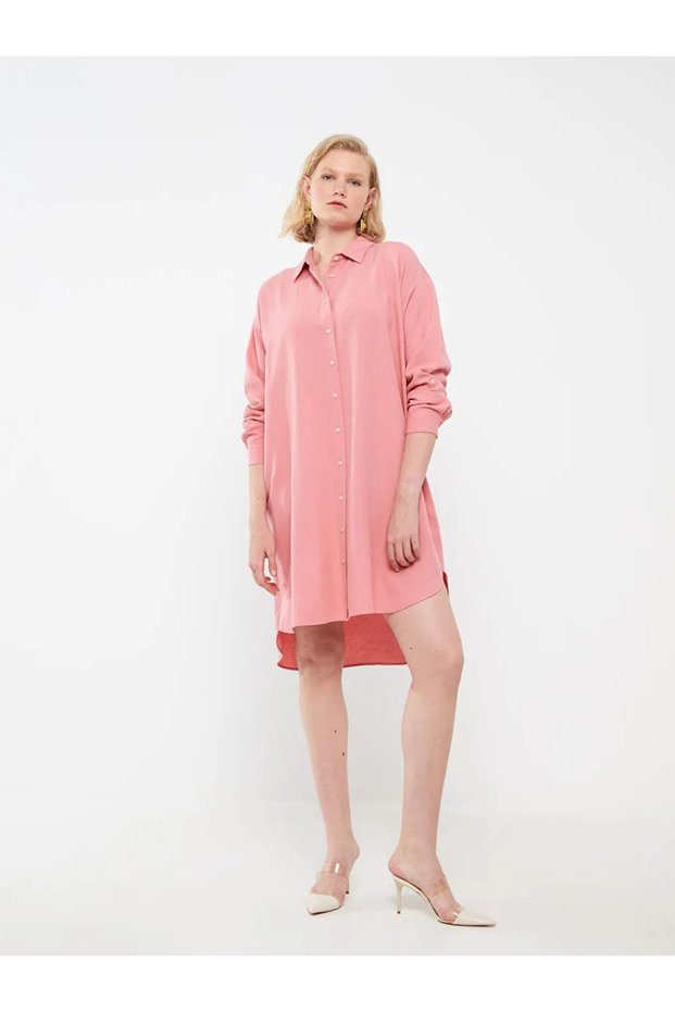 Lcw Vision Shirt Collar Straight Long Sleeve Oversize Women's Dress