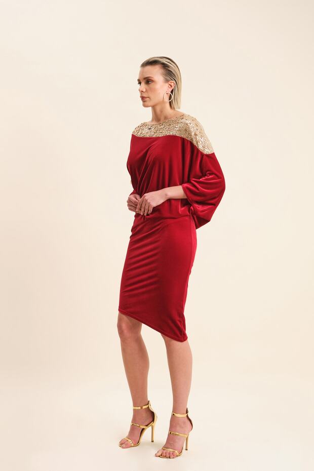 Işlemeli Kadife Abiye Elbise - 3