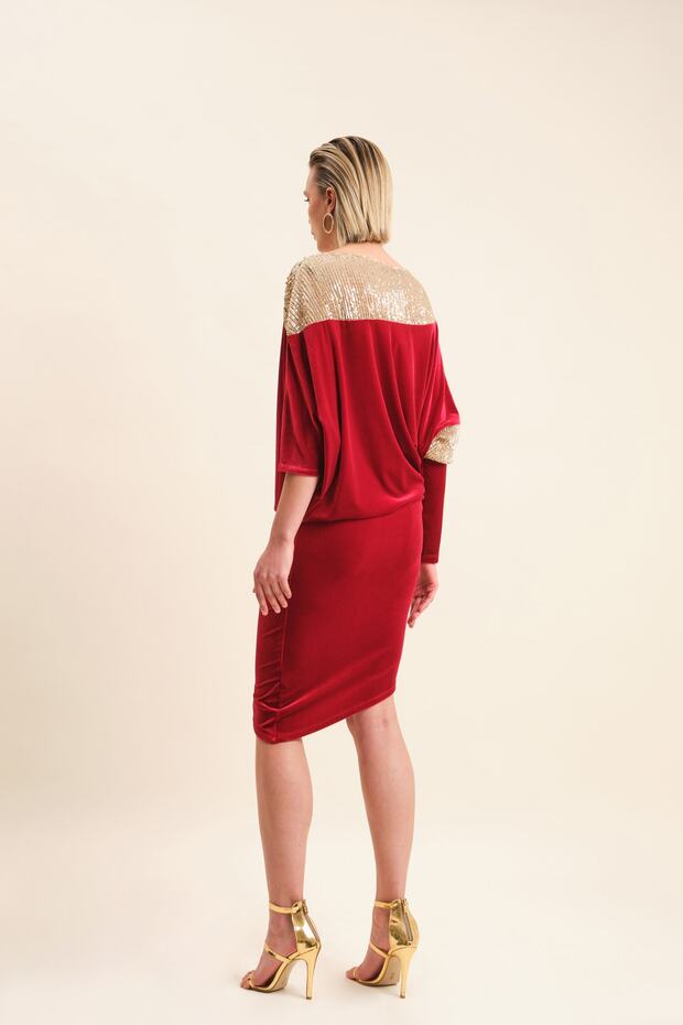 Işlemeli Kadife Abiye Elbise - 4