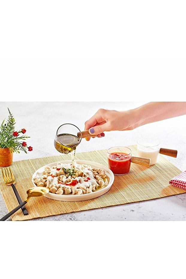 Bamboo Handle Mica Mini Sauce Bowl Milk Bowl Jam Turkish Delight Bowl Multi-Purpose Bowl Coffee Side Presentation Bowl 8 Pieces