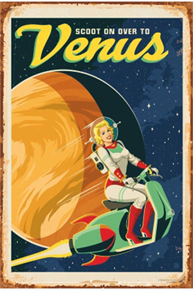 Fun Space and Planets Venus Retro Wooden Poster