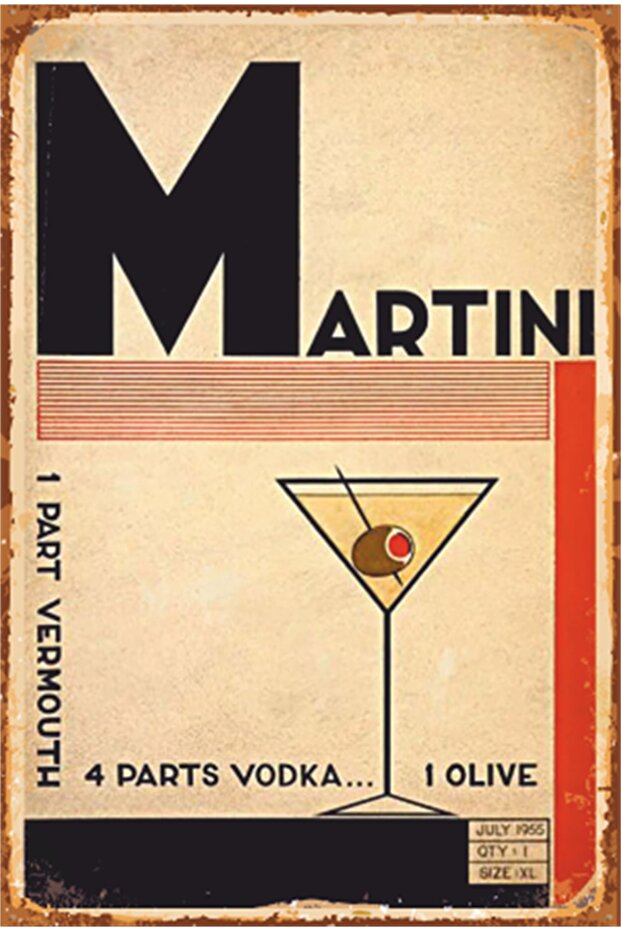 Cocktail Martini Alcohol Retro Wooden Poster