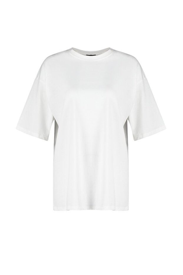 Ecru 100 % dicke Baumwolle, Oversize/Schnitt in weiter Passform, gestricktes T-Shirt mit Rundhalsausschnitt TWOSS23TS00040 - 6