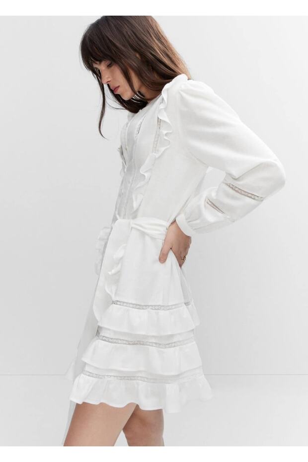 Fırfır Dantelli Elbise - 6