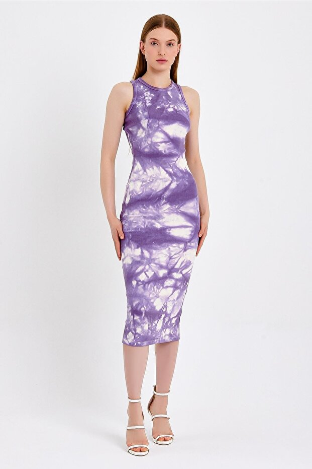 Batik Yıkamalı Mor Örme Elbise - 1