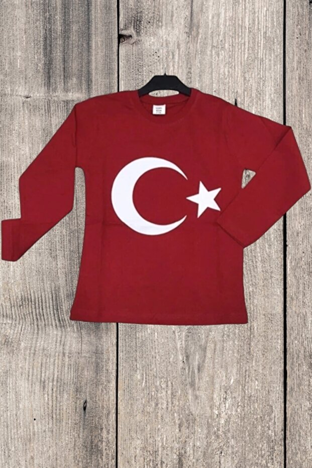Children's Crescent and Star Printed Long Sleeve Combed Cotton Jersey T-shirt