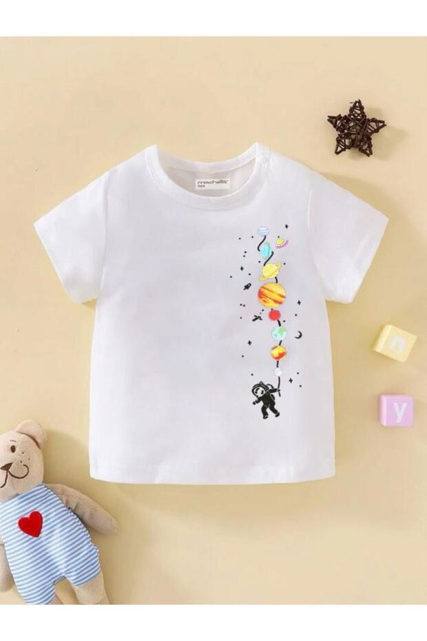Kids Astronaut Balloon Planets Printed Oversize Children's T-shirt