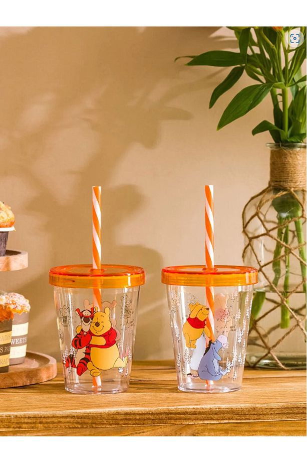 Winnie The Pooh Baskılı Pipetli Bardak 2'li 450 Ml - 1