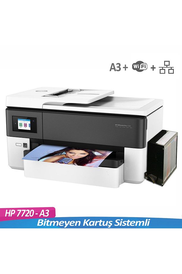 Officejet Pro 7720 Çok Fonksiyonlu A3 Yazıcı + Bitmeyen Kartuş Sistemli + Anakart Yazılımlı - 1