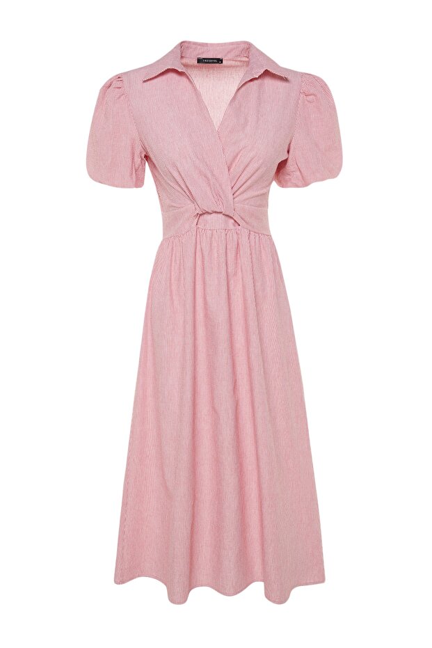 Rosa gestreiftes Midi-Gewebekleid mit zweireihigem Kragen TWOSS23EL02233 - 6
