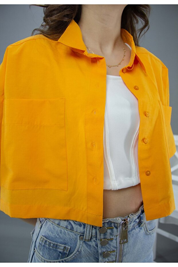 Çift Cepli Crop Gömlek - 2