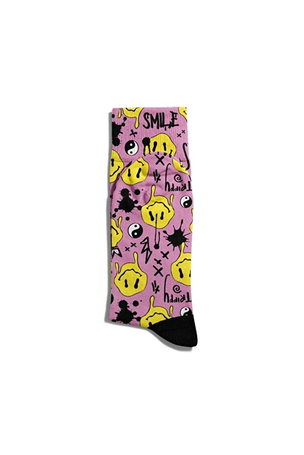 Fun Socks Unisex Trippy Smiles Pattern Printed Socks Ecsoket274 - 2