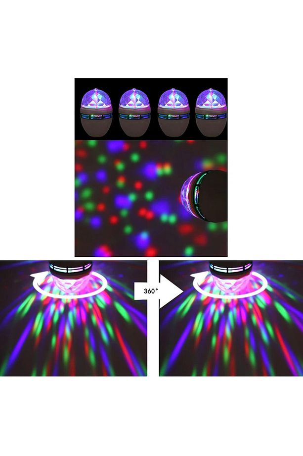 Renkli Led Döner Başlıklı Disko Topu Ampül Gece Lambası 3 Watt Fiş Aparatlı Renkli Disco Ampül - 8