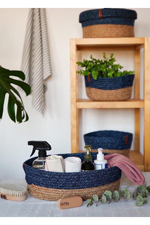 Bamboo Dark Blue Oval Basket - 35X24X12 cm