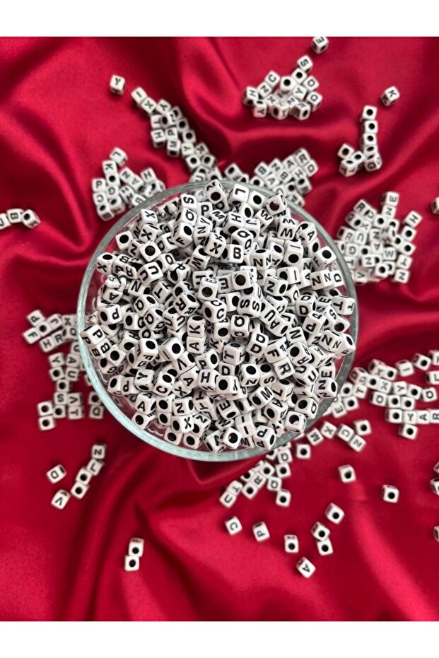 50 gr Mixed Cube Black Letter Beads on White, Lettered Jewelry Beads, (350-375 PIECES)