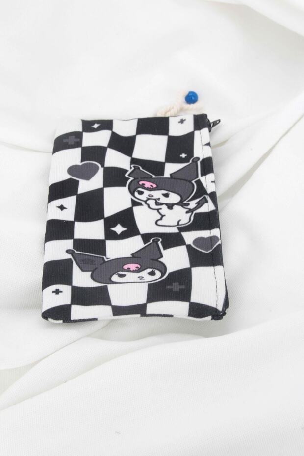 Kuromi Checkered Black and White Designed Cloth Pen Holder or Makeup Bag