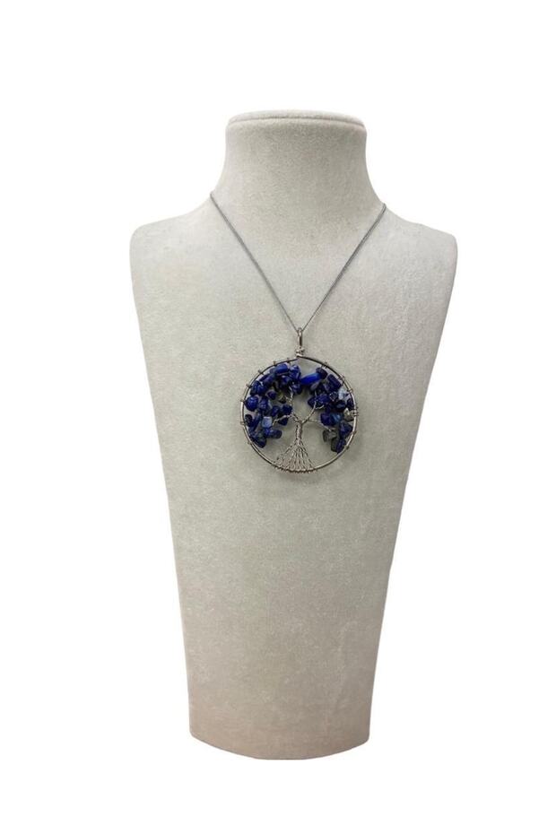 Wire Wrapped Lapis Lazuli Tree of Life Synthetic Stone Necklace