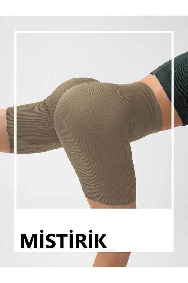 Dublin Model Fitilli Örme Şort Seamless Model Biker Şort Spor Şort Kısa Şort Camel Renk - 5