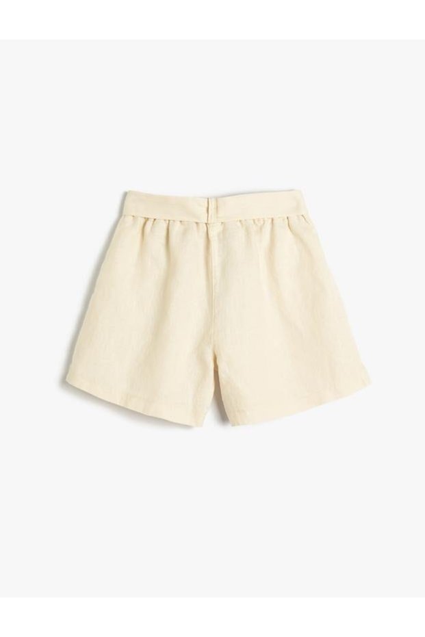 Girl's Linen Shorts with Belt Detail, Pockets, Elastic Waist