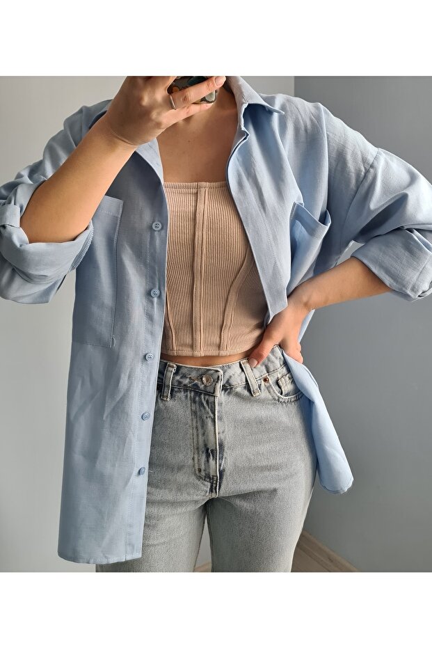 Kol Katlamalı Keten Gömlek - 4